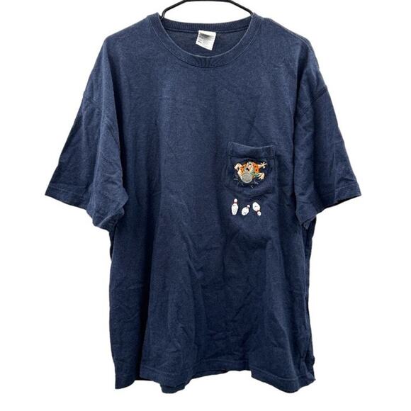Vintage Warner Bros Studio Fred Flintstone Bowling Embroidered Blue T Shirt XXL - Picture 1 of 7
